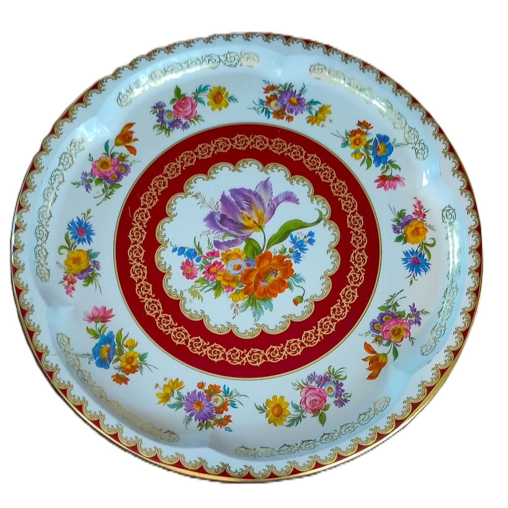 Vintage Daher Decorated Ware serving floral tin tray 1971 England 12"